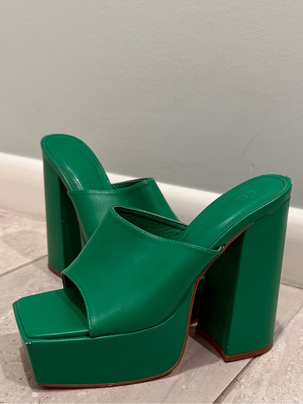 Emerald Green Platform Mule Heels
